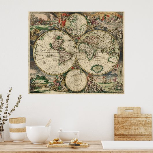 Vintage alte Welt Antiquitätenkarte Poster (Küche)