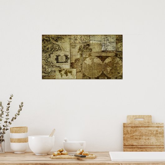 Vintage alte Welt Antiquitätenpläne Poster (Küche)