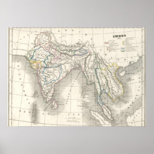 Vintage alte Welt Indien indische Karten drucken c Poster