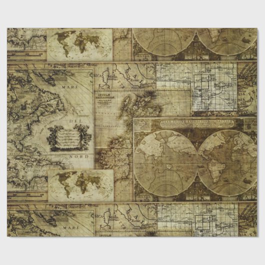 Vintage Alte Welt Karten Antike Karten Muster Geschenkpapier (Flach)