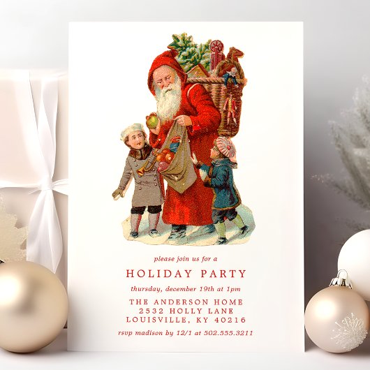 Vintage Alte Welt Weihnachtsmann Kinderfest Einladung