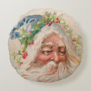 Vintage Alte Welt Weihnachtsmann Rundwurfkissen Rundes Kissen