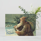 Vintage Alte Welt Weihnachtsmann & Weihnachtsbaum Feiertagskarte (Stehend Vorderseite)