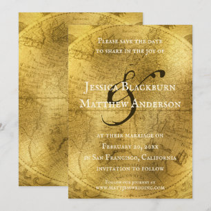 Vintage Alte Weltkarte Antique Gold individuell an Save The Date