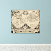 Vintage Alte Weltkarte Beige und Schwarz Leinwanddruck (Insitu (Holzboden))
