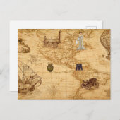 Vintage Alte Weltkarte Steampunk Postkarte (Vorne/Hinten)