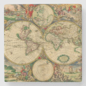 Vintage alte Weltkarte Steinuntersetzer (Vorderseite)