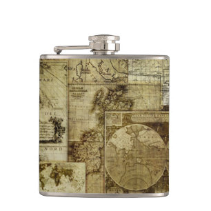Vintage Alte Weltkarten Flachmann