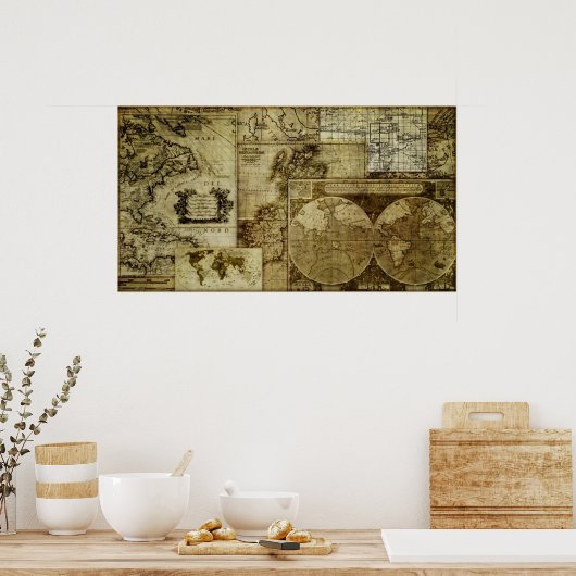Vintage Alte Weltkarten Poster (Küche)