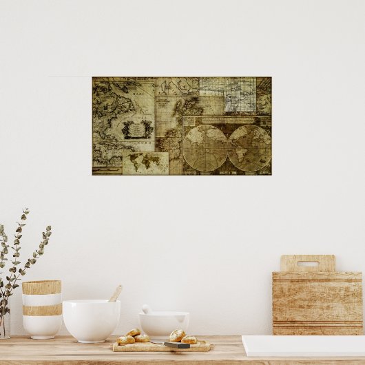 Vintage Alte Weltkarten Poster (Küche)