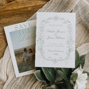 Vintage-Alter-Grün-Foto-Altes-Geld-Retro-Hochzeit Save The Date