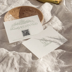 Vintage-Alter-Grün-Old-Money-QR-Code-Hochzeit RSVP Karte