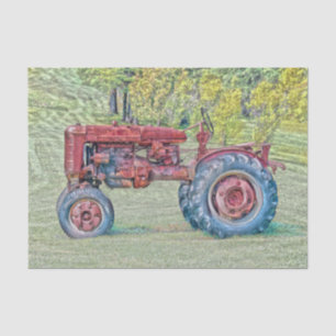 Vintage alter roter rustikaler Landwirtstraktor Seidenpapier