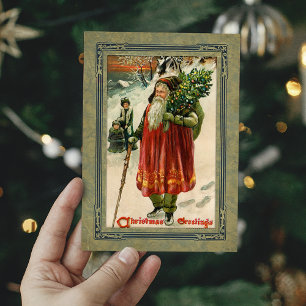 Vintage alter Weihnachtsmann im Schnee Feiertagskarte