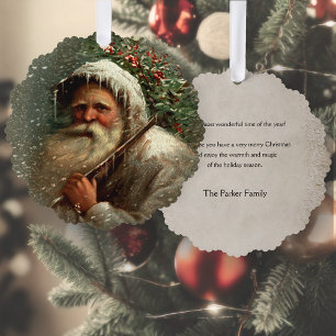 Vintage alter Weihnachtsmann im Schnee  Ornament Karte