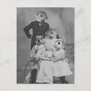 Vintage Altered Art Eichhörnchen-Familie Postkarte