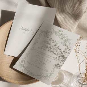 Vintage-Altgrün-Hochzeit im Stil des alten Geldes Einladung