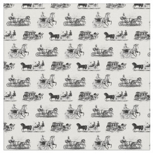 Vintage, altmodische Pferde Gezeichnet Wagen Stoff