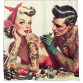 Vintage Altschule Tattoo Couple Illustration Duschvorhang (Vorderseite)