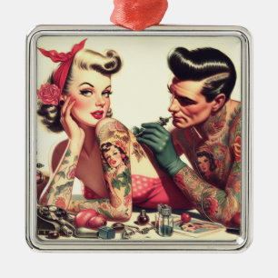 Vintage Altschule Tattoo Couple Illustration Ornament Aus Metall