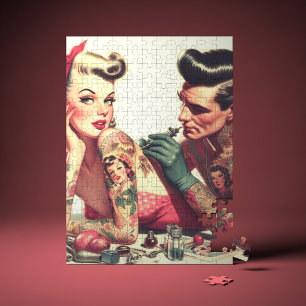Vintage Altschule Tattoo Couple Illustration Puzzle