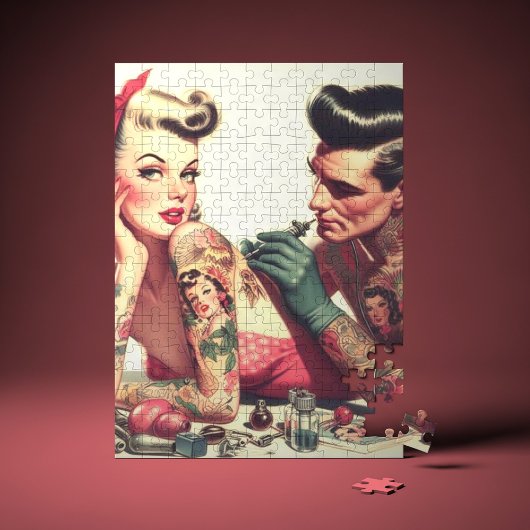 Vintage Altschule Tattoo Couple Illustration Puzzle