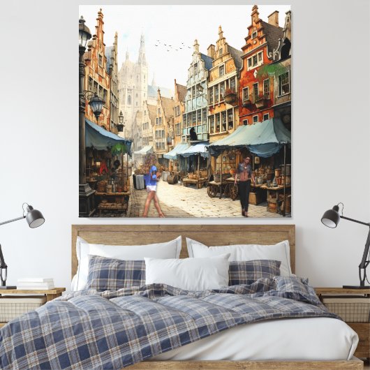 Vintage Altstadt Kunst Leinwanddruck (Insitu (Schlafzimmer))