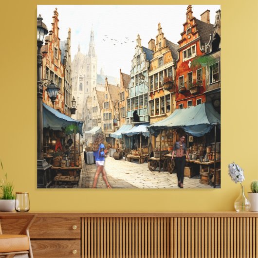 Vintage Altstadt Kunst Leinwanddruck (Insitu (Wohnzimmer))