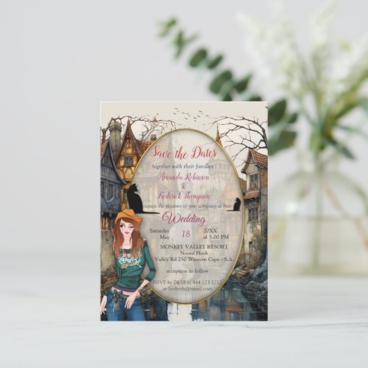 Vintage Altstadt Kunst Postkarte (Stehend Vorderseite)