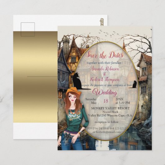 Vintage Altstadt Kunst Postkarte (Vorne/Hinten)