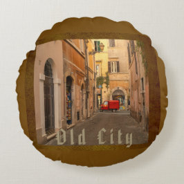 Vintage, Altstadt, Oldtimer, Antikstil  Rundes Kissen