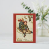 Vintage Altstadt Weihnachtsfeiertag Postkarte (Stehend Vorderseite)