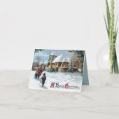 Vintage Altweihnachtskirchenbewohner außerhalb Feiertagskarte (Vorderseite)