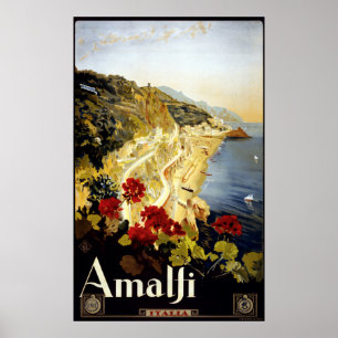 Vintage Amalfi Coast Italia Travel Poster