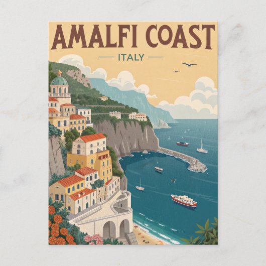Vintage Amalfi Coast Travel Postkarte (Vorderseite)