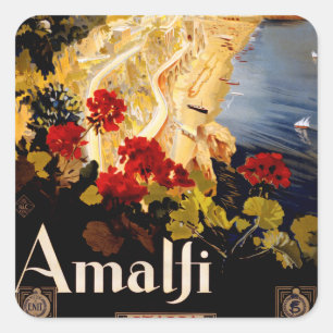 Vintage Amalfi Italia Reise-Grafikposter-Kunst Quadratischer Aufkleber