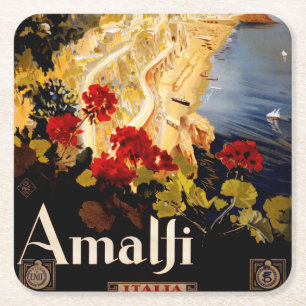 Vintage Amalfi Italia Reise-Grafikposter-Kunst Rechteckiger Pappuntersetzer