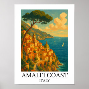 Vintage-Amalfi-Küste-Italien-Illustration Poster