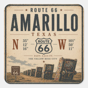 Vintage Amarillo Route 66 Souvenir Quadratischer Aufkleber