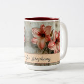 Vintage Amaryllis Blume Retro Rustikale Wasserfarb Zweifarbige Tasse (VorderseiteRechts)