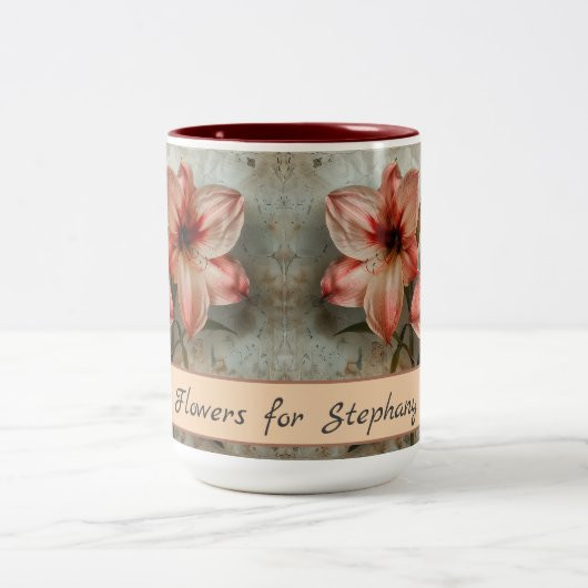 Vintage Amaryllis Blume Retro Rustikale Wasserfarb Zweifarbige Tasse (Mittel)