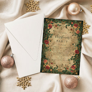 Vintage-Amaryllis-Stechpalme-Weihnachten Einladung