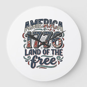 Vintage America 1776 Land der Freien Shirt-Design Große Wanduhr