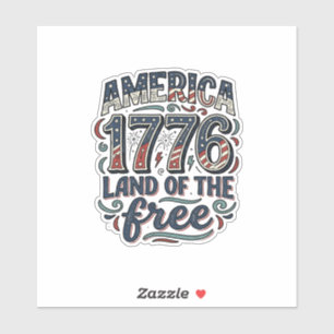 Vintage America 1776 Land der Freien Shirts-Design Aufkleber
