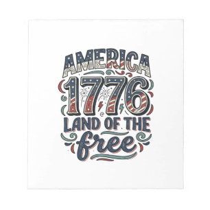 Vintage America 1776 Land der Freien Shirts-Design Notizblock
