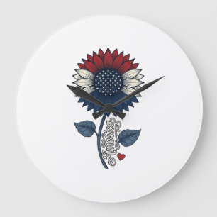 Vintage America Sonnenblume Patriotisches Shirt-De Große Wanduhr