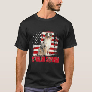 Vintage American Flag Australian Shepherd Hund T-Shirt