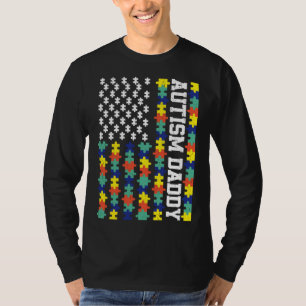 Vintage American Flag Autism Daddy Autism Awarenes T-Shirt