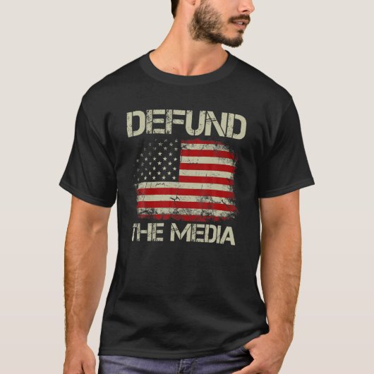 Vintage American Flag Defund The Media T-Shirt (Vorderseite)