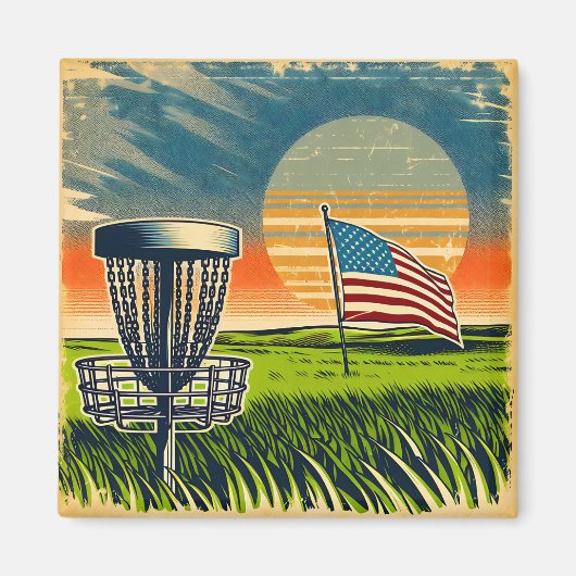 Vintage American Flag Disk Golf Vintag Sun Magnet (Vorne)